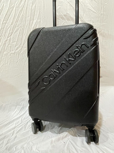$350 New Calvin Klein Cheer 20" Hard-Case Luggage Black Spinner Carry On TSA