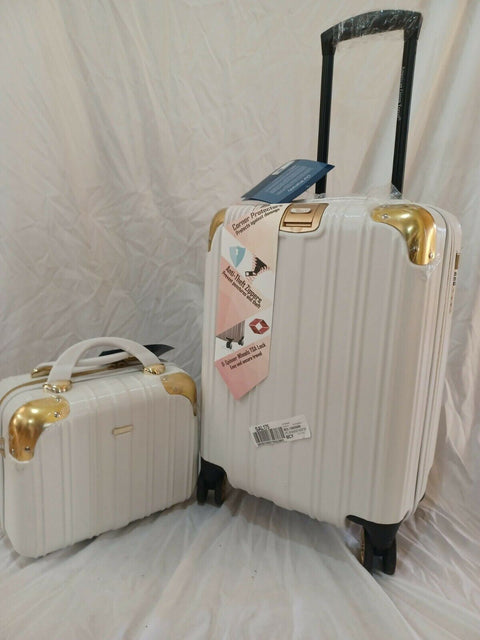 American Green Travel Melrose Anti Theft White Gold 2 PC Carry On Luggage Set