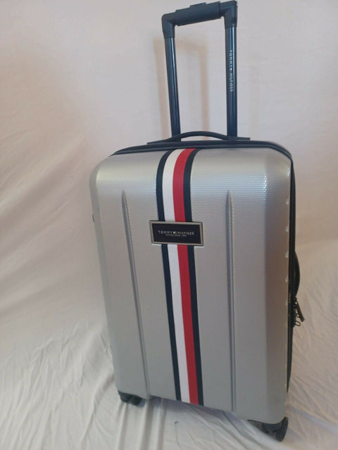 $450 New Tommy Hilfiger Riverdale 26" Hard Medium Check In Luggage Silver