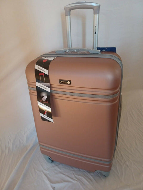 $350 New American Sport Plus 25" Hard-case Luggage Expandable Spinner Pink Rose