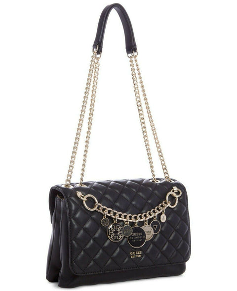 GUESS Women's Victoria Chain Shoulder Bag Quilted Black