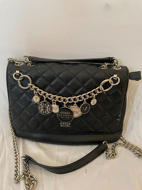 GUESS Women's Victoria Chain Shoulder Bag Quilted Black