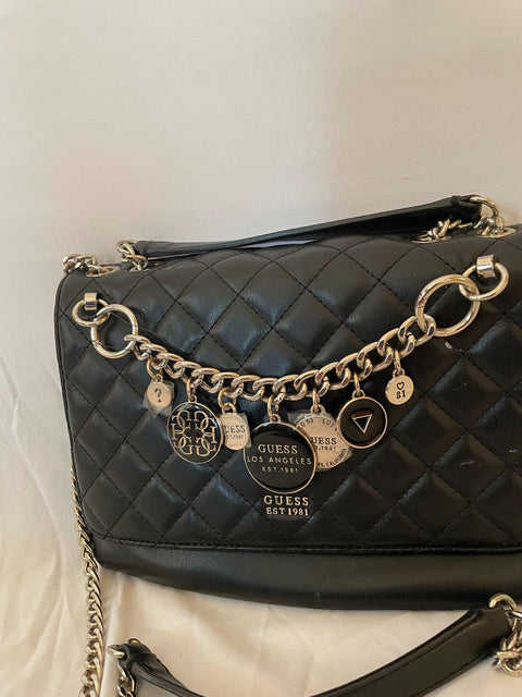 GUESS Women's Victoria Chain Shoulder Bag Quilted Black