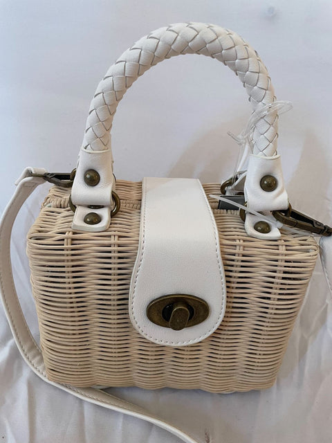 New LIKE Dreams Women's White Straw Shoulder Bag Crossbody Hand Bag