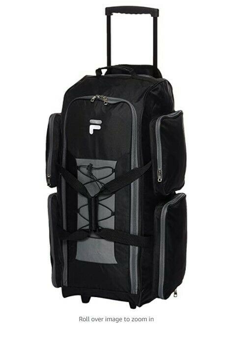 New Fila 32" Lightweight Rolling Duffel Bag Back Pack Black Gray