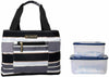 New Isaac Mizrahi Inwood Deluxe Shopper Lunch Tote Black Striped Travel Box