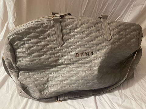 New DKNY Allure Quilted Barrel Duffel Large Travel Bag Suitcase Gray