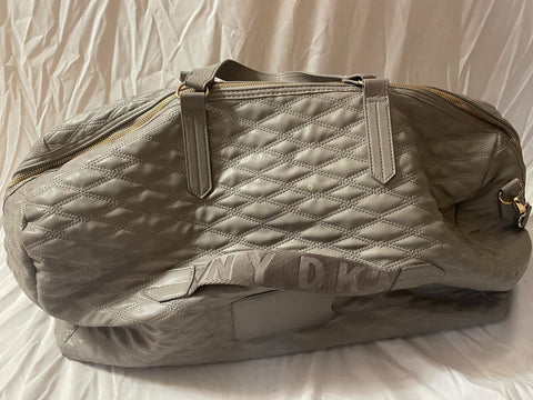 New DKNY Allure Quilted Barrel Duffel Large Travel Bag Suitcase Gray