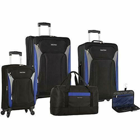 $560 New Nautica Oceanview 5 Piece Luggage Set Spinner Suitcase Blue Black Soft