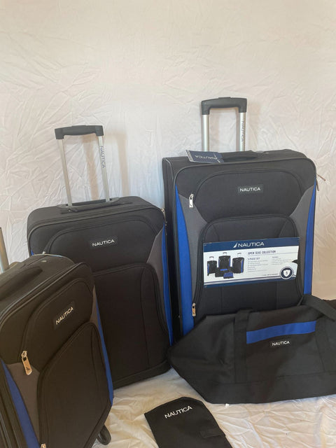 $560 New Nautica Oceanview 5 Piece Luggage Set Spinner Suitcase Blue Black Soft