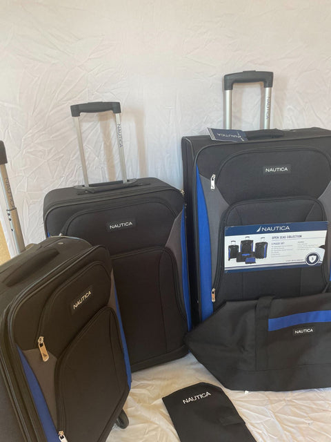 $560 New Nautica Oceanview 5 Piece Luggage Set Spinner Suitcase Blue Black Soft