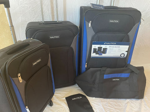 $560 New Nautica Oceanview 5 Piece Luggage Set Spinner Suitcase Blue Black Soft