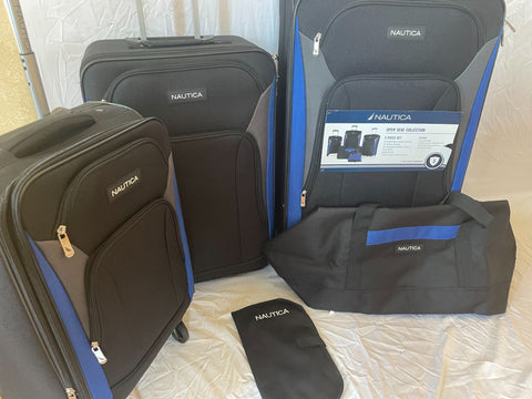 $560 New Nautica Oceanview 5 Piece Luggage Set Spinner Suitcase Blue Black Soft