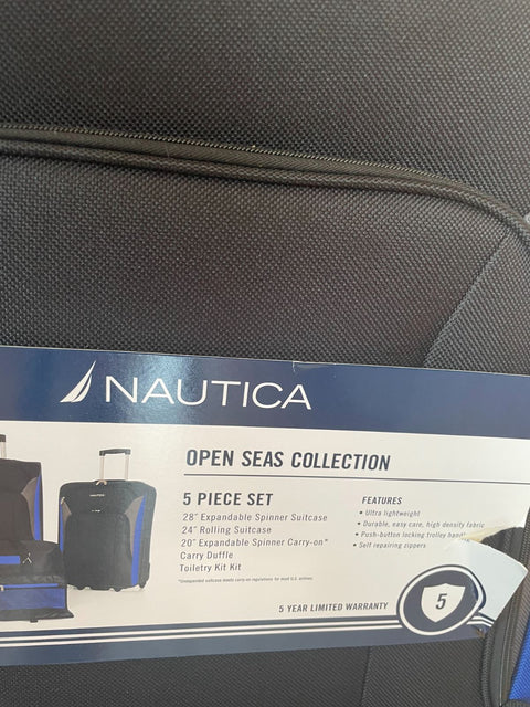 $560 New Nautica Oceanview 5 Piece Luggage Set Spinner Suitcase Blue Black Soft