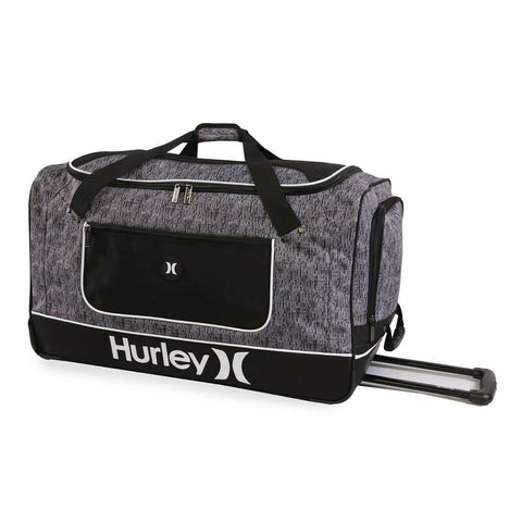 New Hurley Rolling Wheeled Duffel Grey Tweed 30" Check In Bag