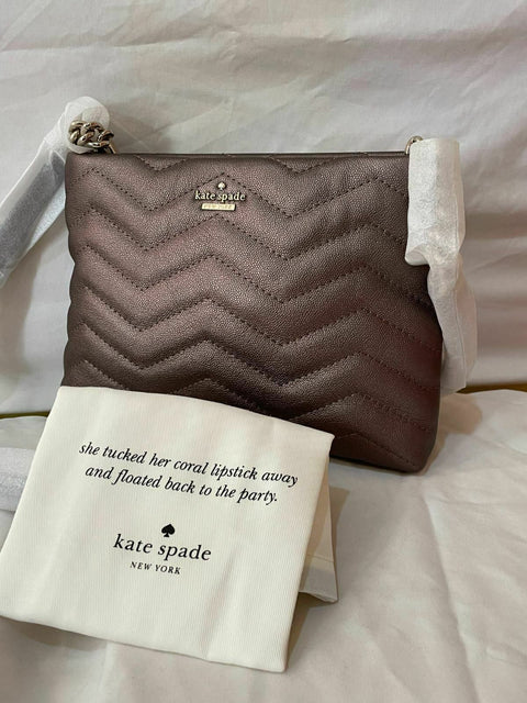 $298 KATE SPADE Women's Medium crossbody Shoulder Bag Brown Quilted