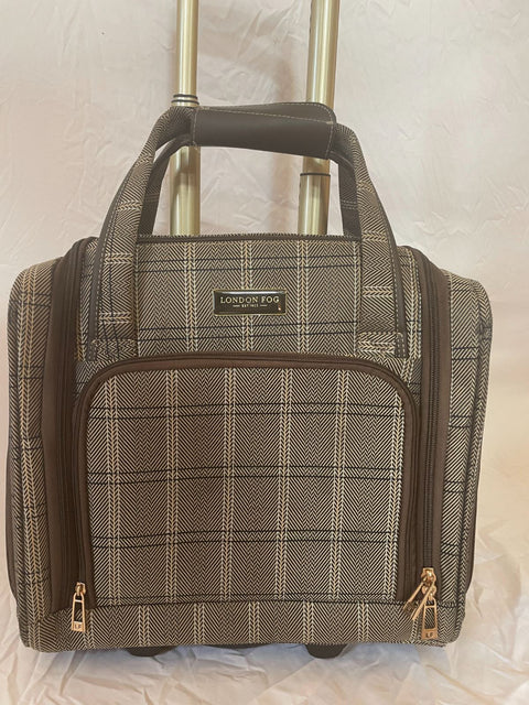 $360 LONDON FOG BRENTWOOD 15" CARRY ON UNDER SEAT BAG BROWN PLAIDS