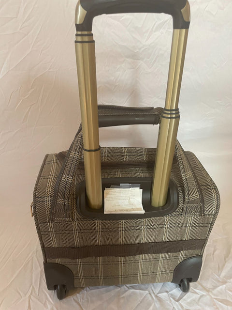 $360 LONDON FOG BRENTWOOD 15" CARRY ON UNDER SEAT BAG BROWN PLAIDS