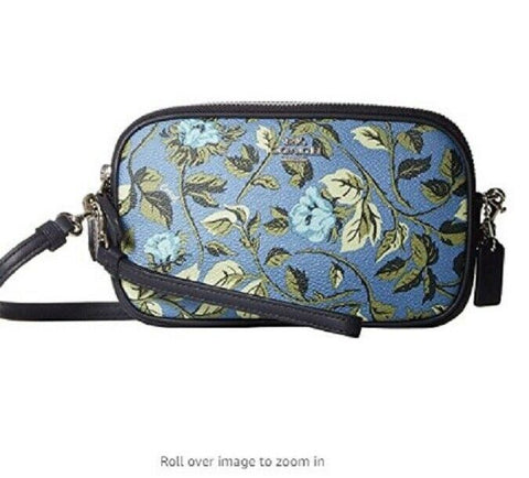 $175 NEW COACH Womens' Blue Rose Floral Leather Crossbody Shoulder Bag