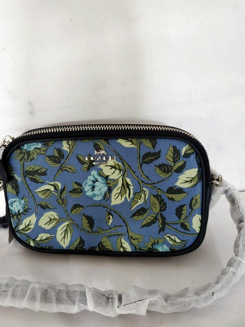 $175 NEW COACH Womens' Blue Rose Floral Leather Crossbody Shoulder Bag