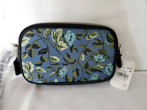 $175 NEW COACH Womens' Blue Rose Floral Leather Crossbody Shoulder Bag