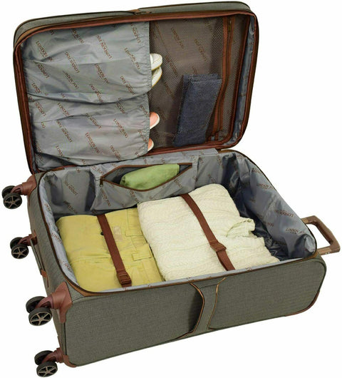 $380 New London Fog Castle 24" Expandable Spinner Luggage Suitcase Gray