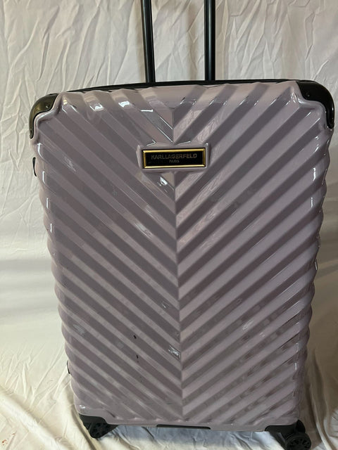 $780 Karl Lagerfeld Paris Purple Chevron Hard Spinner Luggage Suitcase 28"