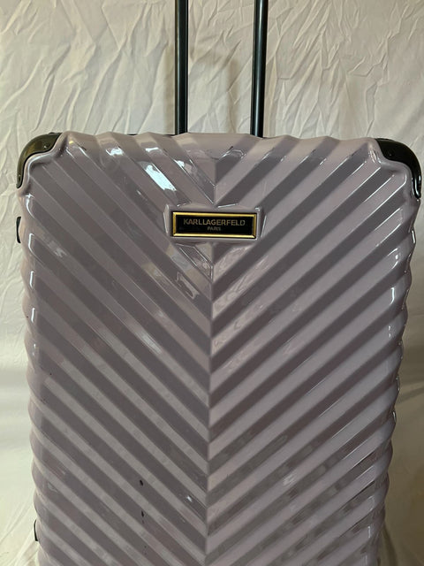 $780 Karl Lagerfeld Paris Purple Chevron Hard Spinner Luggage Suitcase 28"