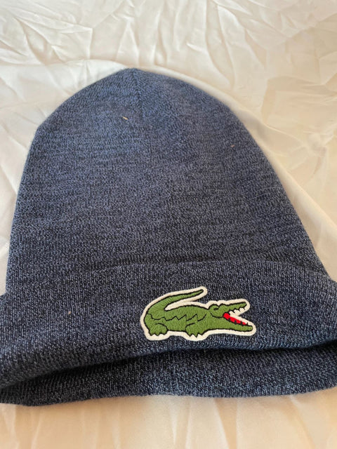 New Lacoste Men's Hat Beanie Blue Logo Knitted Cap