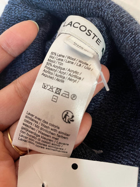 New Lacoste Men's Hat Beanie Blue Logo Knitted Cap