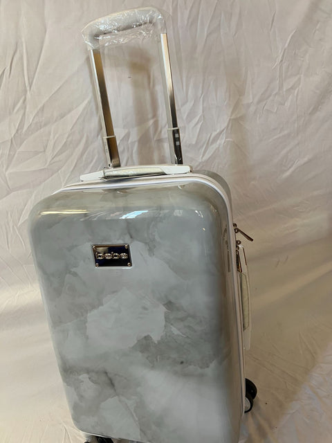 New BEBE Women's Lilah Suitcase Spinner Wheels Silver Marble Luggage 21"