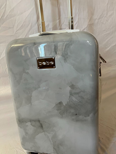New BEBE Women's Lilah Suitcase Spinner Wheels Silver Marble Luggage 21"