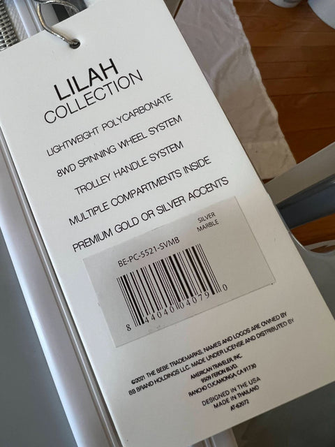 New BEBE Women's Lilah Suitcase Spinner Wheels Silver Marble Luggage 21"