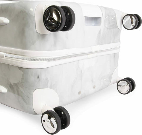 New BEBE Women's Lilah Suitcase Spinner Wheels Silver Marble Luggage 29"