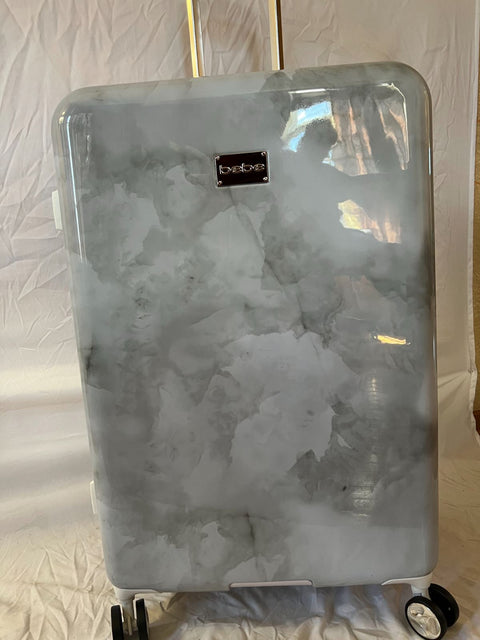 New BEBE Women's Lilah Suitcase Spinner Wheels Silver Marble Luggage 29"