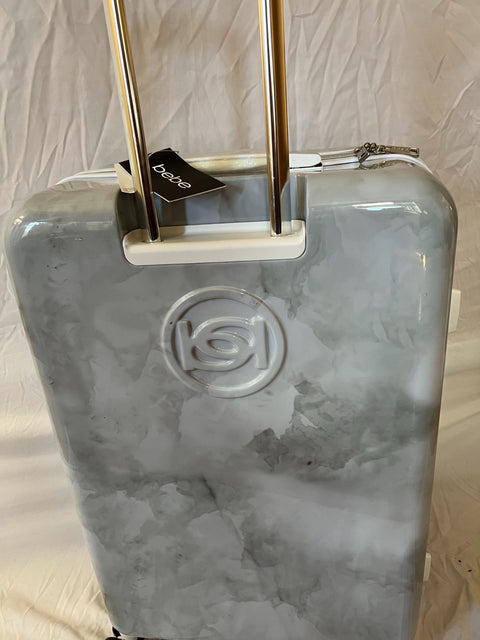 New BEBE Women's Lilah Suitcase Spinner Wheels Silver Marble Luggage 29"