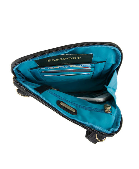 $99 New Travelon Anti-Theft Signature Quilted Slim Pouch Crossbody Bag Black