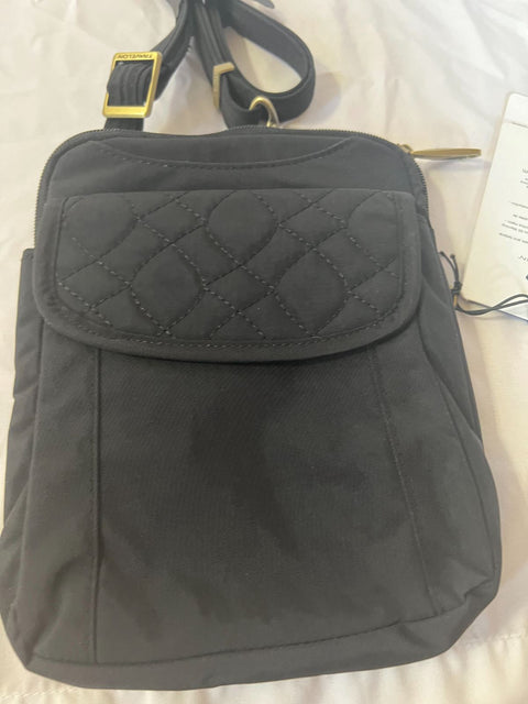 $99 New Travelon Anti-Theft Signature Quilted Slim Pouch Crossbody Bag Black