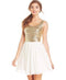 B.Darlin Young Women White Gold Sequined Pleated A-Line Dress 9/10
