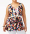NY Collection Women Blue Printed Crochet Trim Peplum Blouse Top Plus 1X