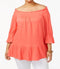 New NY Collection Women's Stretch Orange Off-The-Shoulder Blouse Top Plus 3X