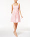 Nine West Women's Sleeveless Pink Belted Fit Flare Dress 16