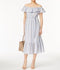 Grace Elements Women Blue Belted Striped Off-The-Shoulder Midi Dress L