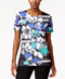 Alfred Dunner Women Keyhole Embellished Black Floral Blouse Top Large L