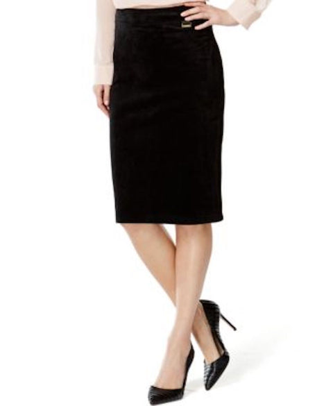 Calvin Klein Women's Stretch Black Pull-On Faux-Suede Straight Pencil Skirt M - evorr.com