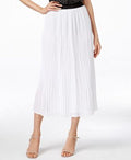 NY Collection Women's White Pull-On Crinkle Pleated Midi A-Line Skirt L