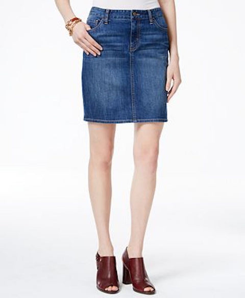 Tommy Hilfiger Women's Stretch Blue Medium Wash Pencil Denim Skirt 12 - evorr.com