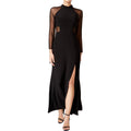 Nightway Women Black Mesh Illusion Side-Slit Mock-Neck Ball Gown Dress Plus 14W