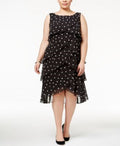 $99 New SL Fashions Women's Plus Size Tiered Polka-Dot Dress Black white 22W - evorr.com