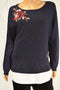 Charter Club Women Blue Embroidered Layered-Look Sweater Top XXL